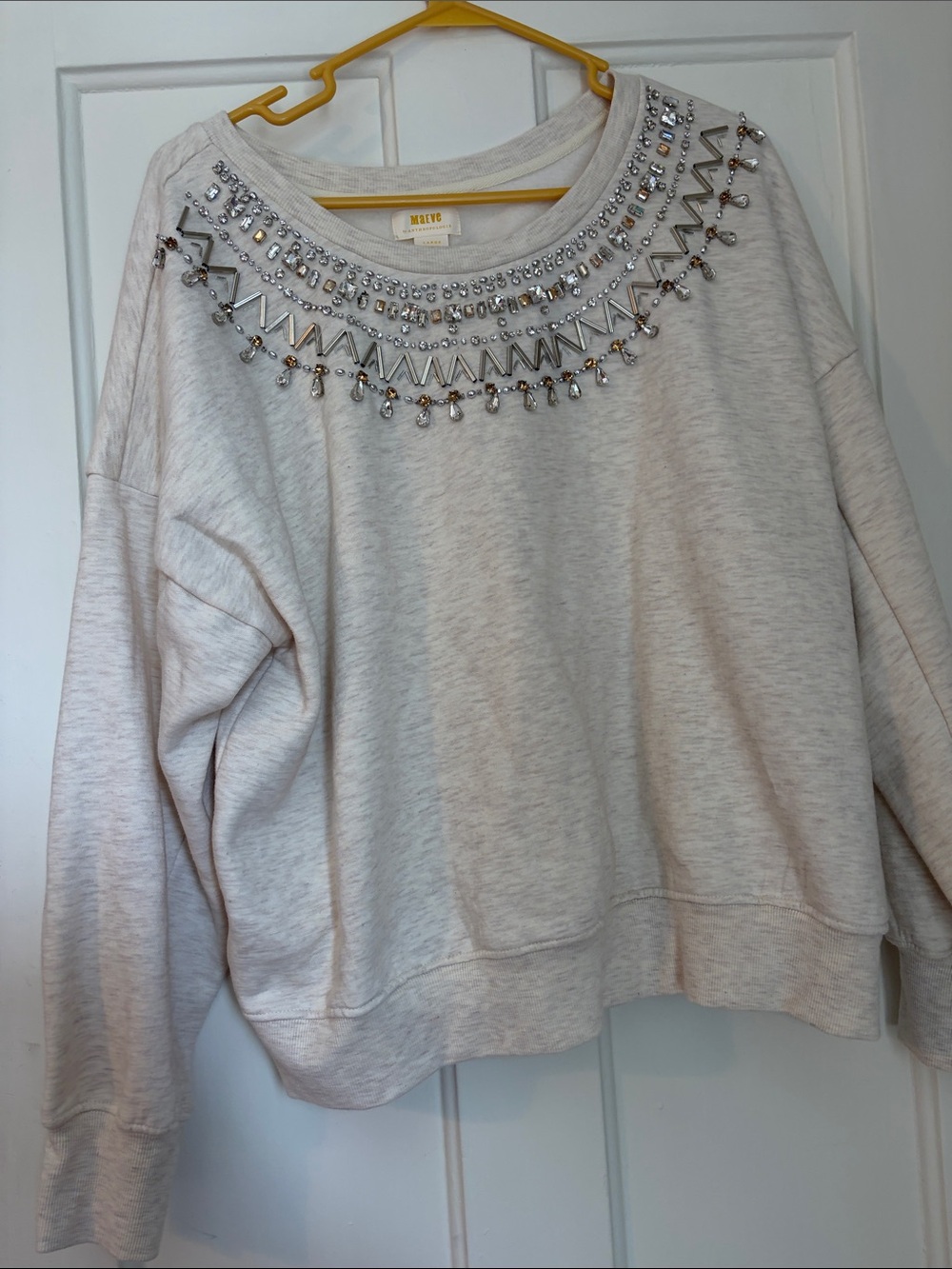 Maeve Cream Jeweled Crewneck Sweatshirt